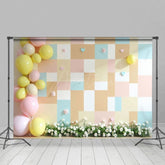 Aperturee - Aperturee Pink Yellow Checkered Balloons Wedding Photo Backdrop
